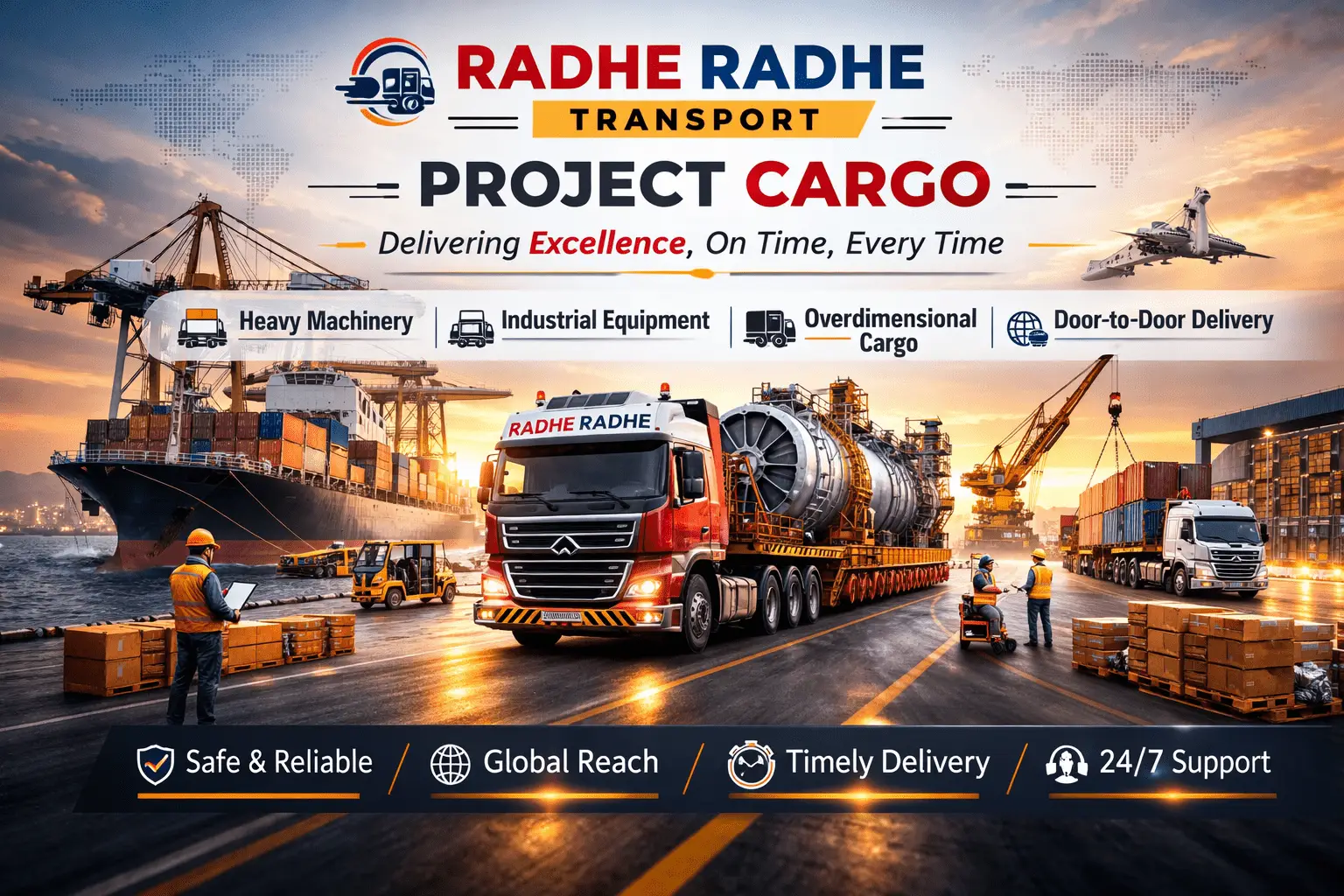 Radhe Radhe Transport fleet of cargo trucks on highway